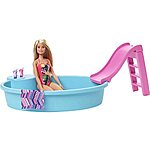 ​Barbie Doll, 11.5-Inch Blonde, and Pool Playset with Slide and Accessories, Gift for 3 to 7 Year Olds $8.27 - Amazon