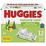 Baby Wipes, Huggies Natural Care Sensitive Baby Diaper Wipes, Unscented, Hypoallergenic, 12 Flip-Top Packs (768 Wipes) - 2 for $27.22 w/S&amp;S - Amazon