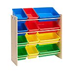 Amazon Basics Kids Toy Storage Organizer with 12 Plastic Bins - Natural Wood with Bright Bins - $28.70 + F/S - Amazon