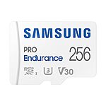 256GB Samsung PRO Endurance UHS-I microSDXC Memory Card w/ SD Adapter $15