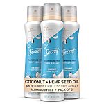 $11.37 /w S&amp;S: Secret Dry Spray Aluminum Free Deodorant for Women, Coconut and Hemp Seed Oil, 4.1oz. (Pack of 3)