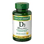 250-Count Nature's Bounty Vitamin D3 1000 IU Rapid Release Softgels $3.25 w/ Subscribe &amp; Save