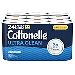 $20.69 /w S&amp;S: Cottonelle Ultra Clean Toilet Paper with Active CleaningRipples Texture, 24 Family Mega Rolls at Amazon