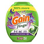 $15.95 w/ S&amp;S: Gain flings Laundry Detergent Soap Pacs HE Compatible, 112 ct, Moonlight Breeze