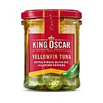 $32.06 w/ S&amp;S: King Oscar Yellowfin Tuna Fillets in Extra Virgin Olive Oil, Jalapeño Peppers, 6.7-Ounce Glass Jars (Pack of 6)