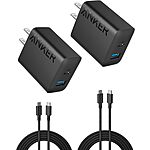 2-Pack Anker 20W 2-Port USB-C Wall Chargers w/ 5' USB-C Cables (Black) $12
