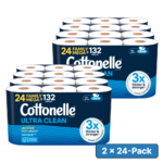 [S&amp;S] $48.28*: 2 × 24-Pack 353-Sheets Cottonelle Toilet Paper Family Mega Rolls (Ultra Clean) ($24.14 each) + $15 credit at Amazon