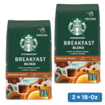 $14.45: 2 × 18-Oz Starbucks Medium Roast Ground Coffee (Breakfast Blend) ($7.22 each) at Amazon