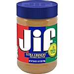 [S&amp;S, AC] $23.02: 10-Pack 28-Oz Jif Peanut Butter (Extra Crunchy) at Amazon ($2.30 each)