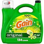 [S&amp;S, AC] $24.64: 4 × 194-Oz Gain Liquid Laundry Detergent (134 Loads) ($6.16 each) at Amazon