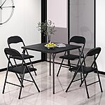 $49.99: Vecelo Square Folding Vinyl Upholstery Padded Portable Card Table w/ 4 Foldable Chairs (Metal, Black) at Amazon