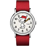 $35.70*: 38mm Timex x Peanuts Snoopy Men's or Women's Weekender Watch w/ Red Fabric Strap at Amazon