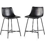 $38: Walker Edison Xuma Modern Faux Leather Armless Low Back Counter Stool, Set of 2, Black at Amazon