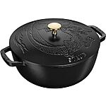 $139.99: Staub Cast Iron 3.75-qt Essential French Oven with Dragon Lid - Matte Black at Amazon