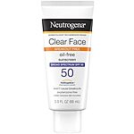 3oz. Neutrogena Clear Face SPF 50 Breakout/Oil Free Sunscreen Lotion $3.50 or less w/ Subscribe &amp; Save