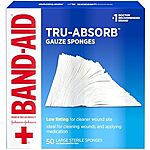 [S&amp;S] $3.69: 50-Count Band-Aid Brand First Aid Products Tru-Absorb Sterile Gauze Sponges (4 in by 4 in) at Amazon
