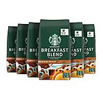 [S&amp;S] $34.03: 6-Pack 12-Oz Starbucks Whole Bean Medium Roast Coffee (Breakfast Blend) at Amazon ($5.67 each)