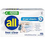 [S&amp;S, AC] $29.84*: 6 × 195-Count all Free Clear Fabric Softener Dryer Sheets for Sensitive Skin ($4.97 each) at Amazon