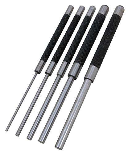 $11.00: Performance Tool W758 5 Piece 8-Inch Long Carbon Steel Pin Punch Set, Pin Sizes 1/8", 3/16", 1/4", 5/16" and 3/8"