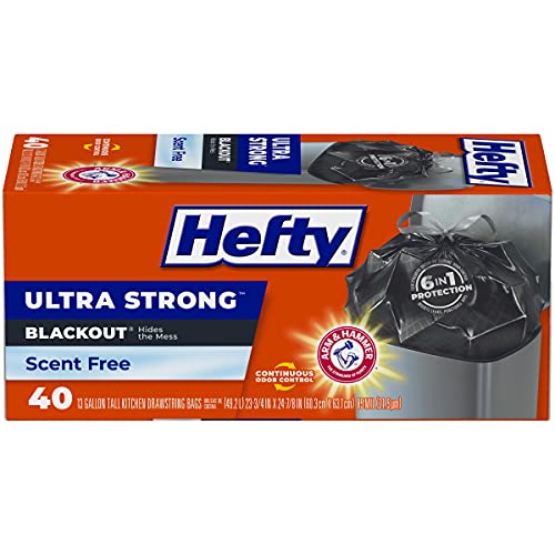 $6.49 /w S&S: Hefty Ultra Strong Tall Kitchen Trash Bags, Blackout, Unscented, 13 Gallon, 40 Count