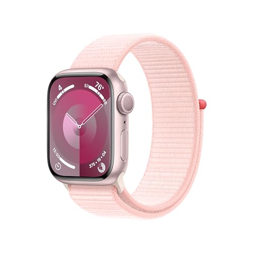 $299: Apple Watch Series 9 [GPS 41mm] Smartwatch with Pink Aluminum Case with Light Pink Sport Loop One Size