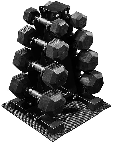 $100: Signature Fitness 100-Lb Rubber Coated Hex Dumbbell Weight Set and Storage Rack