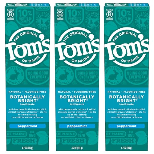 $11.90 w/ S&S: Tom's of Maine Natural Fluoride-Free SLS-Free Botanically Bright Toothpaste, Peppermint, 4.7 oz. 3-Pack