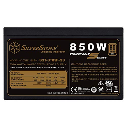 $103: SilverStone Technology 850W Computer Power Supply PSU Fully Modular with 80 Plus Gold & 140mm Design Power Supply (SST-ST85F-GS-V2)
