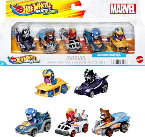 $13.49: Hot Wheels 5-Pk Marvel RacerVerse Die-Cast 1:64 Scale Toy Cars w/ Character Drivers