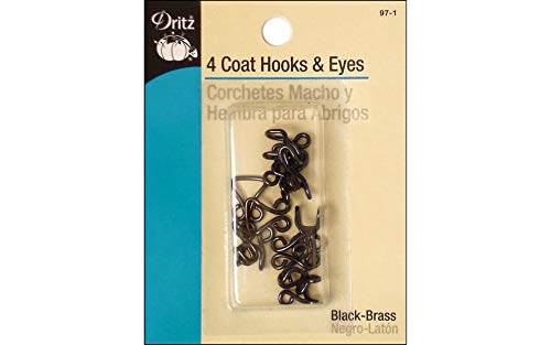 $2.39: Dritz 97-1 Coat Hook & Eye Closures, Black-Brass 4-Count