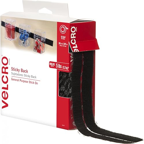$7.34: VELCRO Brand – 30 ft Sticky Back Hook and Loop Fasteners, Cut-to-Length Roll, 3/4 in Wide, Black (91137)