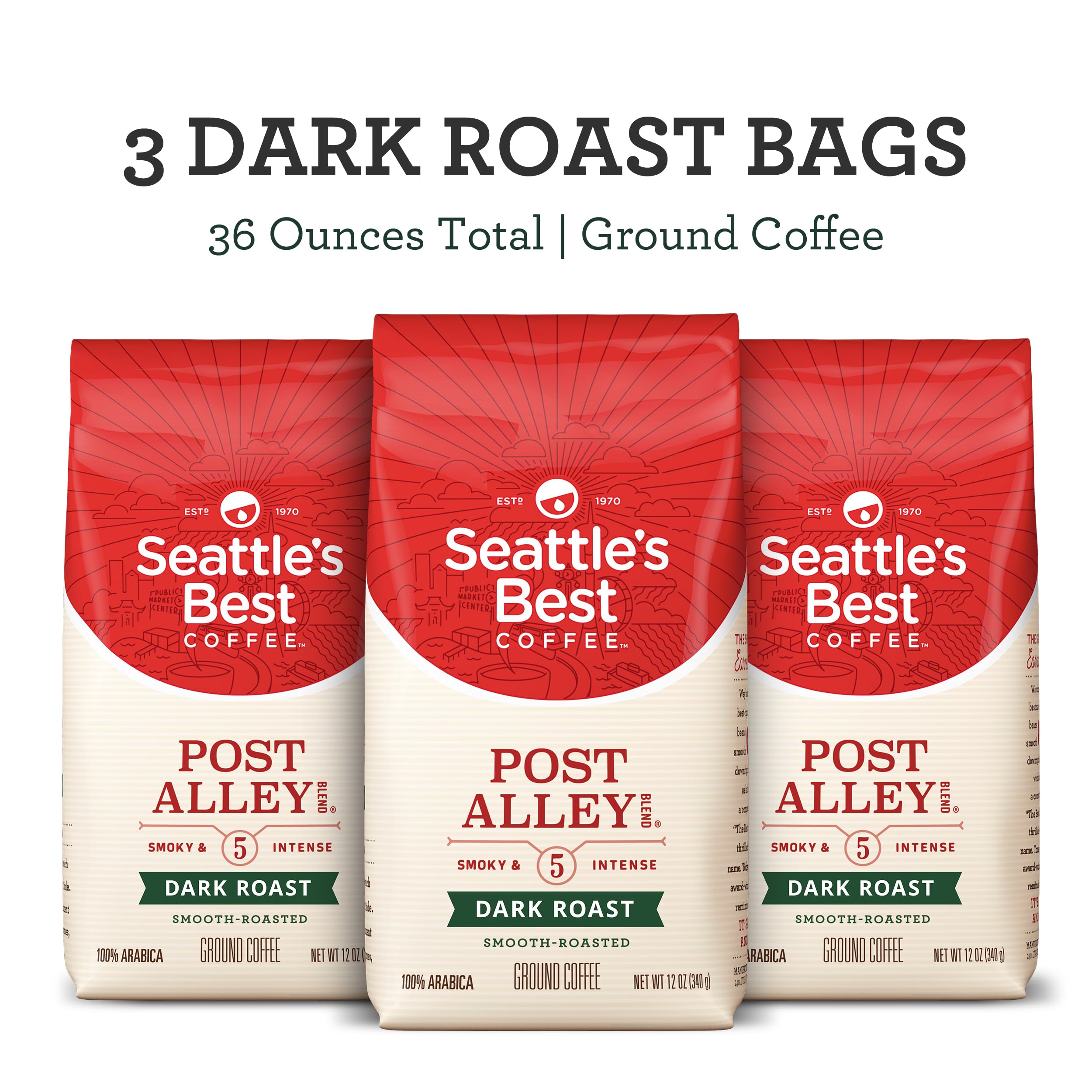 $7.86 w/ S&S: Seattle's Best Coffee Post Alley Blend Dark Roast Ground Coffee, 12 Ounce Bags (Pack of 3)