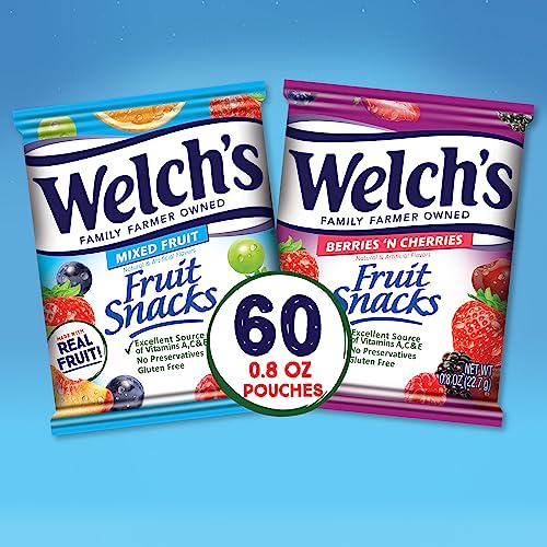 $11.19 w/ S&S: Welch's Fruit Snacks, Mixed Fruit & Berries 'N Cherries Bulk Variety Pack, 0.8 oz (Pack of 60)
