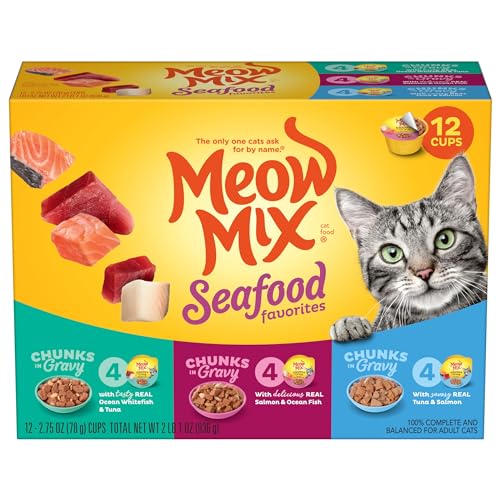[S&S] $5.33: Meow Mix Seafood Favorites Chunks in Gravy Wet Cat Food Variety Pack, 2.75 Ounce (Pack of 12) at Amazon