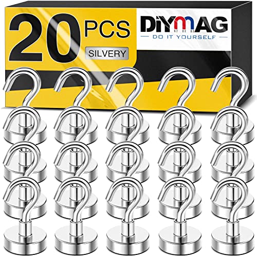 $7.62: DIYMAG Magnetic Hooks, 25lbs+ (Sliver, pack of 20)