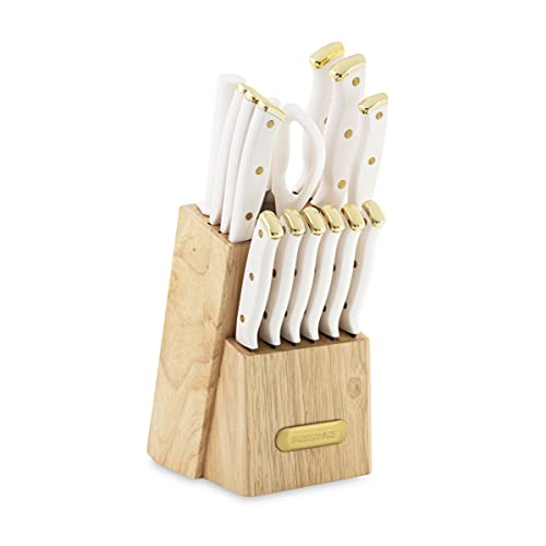 $35.25: Farberware 15-Piece Triple Riveted Knife Block Set, White and Gold