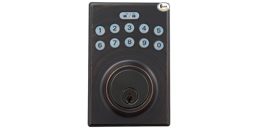 $70: 6-Pack Amazon Basics Contemporary Electronic Keypad Deadbolt - Keyed Entry (Oil Bronze) at Woot
