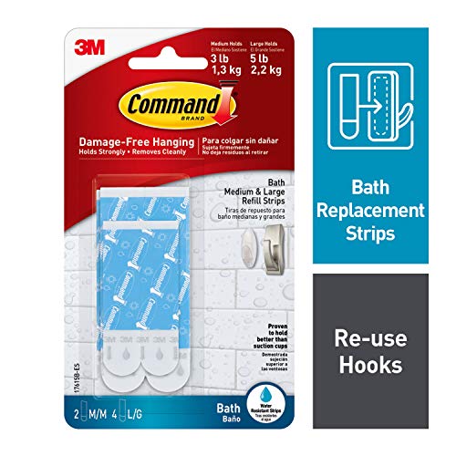 $4: 6-Pack Command Bath Water-Resistant Adhesive Refill Strips (2 Medium, 4 Large) at Amazon