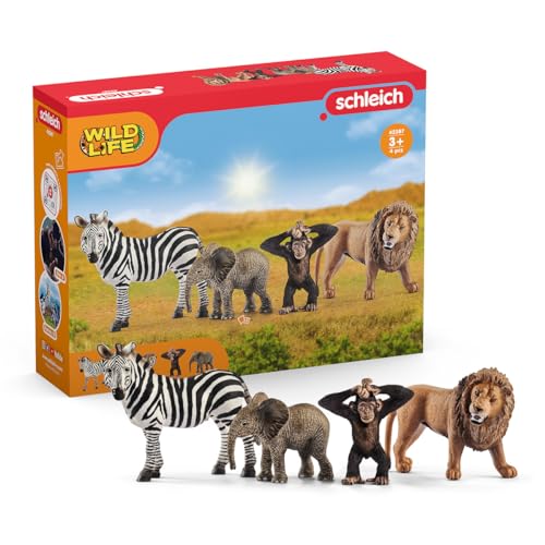 $9: Schleich Wild Life - Starter Set (Zebra, Lion, Baby African Elephant and Infant Chimpanzee) at Amazon