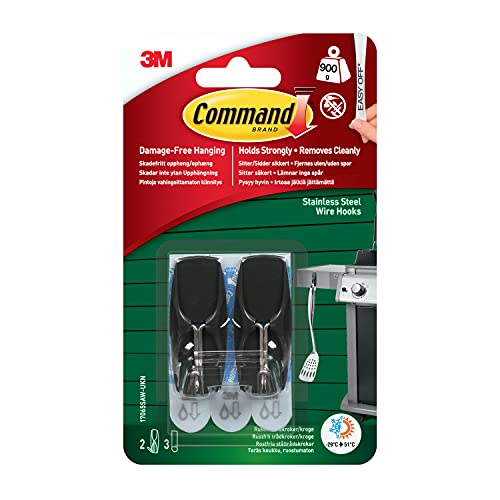 $2.07: Command Outdoor Stainless Steel Wire Hooks, 2 Black Hooks and 3 Weather Resistant Command Strips at Amazon