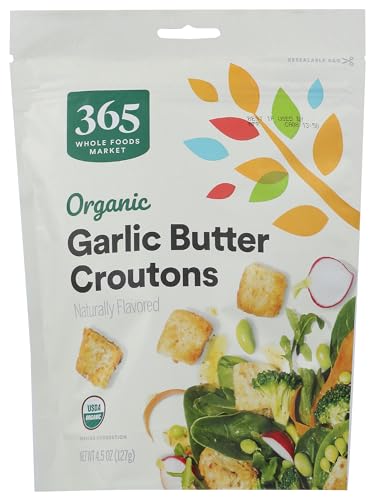 $1.54: 4.5-Oz 365 by Whole Foods Market, Organic Butter And Garlic Croutons at Amazon
