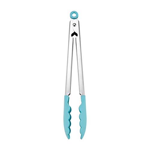 $6.49: 12-Inch KitchenAid Silicone Tipped Stainless Steel Tongs (Aqua Sky) at Amazon