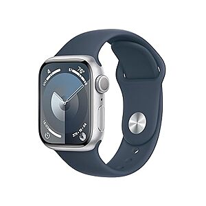 $  299.00: Apple Watch Series 9 [GPS 41mm] Smartwatch with Silver Aluminum Case with Storm Blue Sport Band S/M