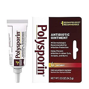 $  3.22 /w S&S: Polysporin First Aid Topical Antibiotic Skin Ointment with Bacitracin Zinc & Polymyxin B Sulfate, 0.5 oz (2 for $  5.14, $  2.57 ea)