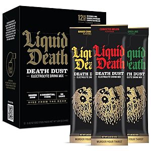 $  10.25 /w S&S: Liquid Death Electrolyte Death Dust - Hydration Powder Packets, 12-Stick Variety Pack
