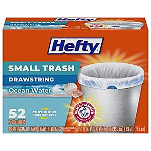 $  5.25 w/ S&S: 52-Count 4-Gallon Hefty Small Trash Bags (Ocean Water)