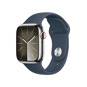 $  442.10: Apple Watch Series 9 [GPS + Cellular 41mm] Smartwatch with Silver Stainless Steel Case with Storm Blue Sport Band S/M