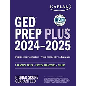 $  16.33: GED Test Prep Plus 2024-2025: Includes 2 Full Length Practice Tests, 1000+ Practice Questions, and 60+ Online Videos (Kaplan Test Prep)