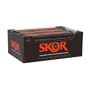 $  14.97 w/ S&S: SKOR Crisp Butter Toffee and Chocolate Candy Bars, 1.4 oz (18 Count)