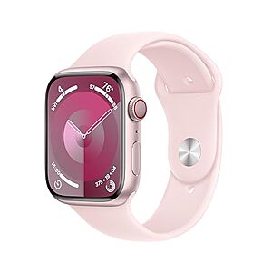 $  390.20: Apple Watch Series 9 [GPS + Cellular 45mm] Smartwatch with Pink Aluminum Case with Pink Sport Band S/M.